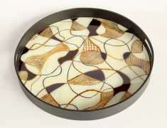 LARGE ROUND BLACK, WHITE & GOLD TRAY - NetDécor
