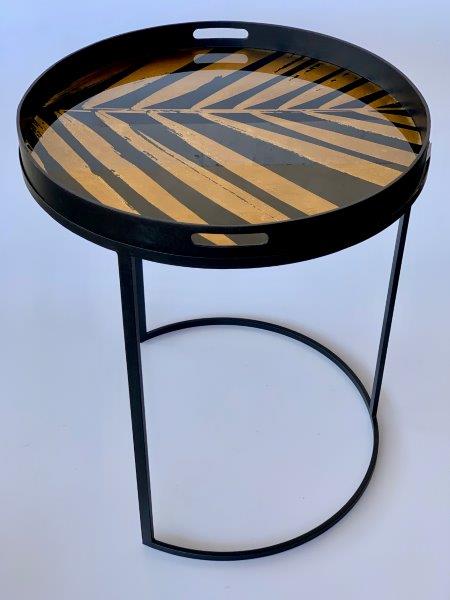 ROUND BLACK & GOLD LEAF SIDE TABLE TRAY - NetDécor