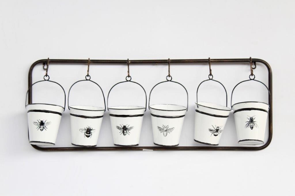 SET OF 6 HANGING PAILS WITH BEES - NetDécor