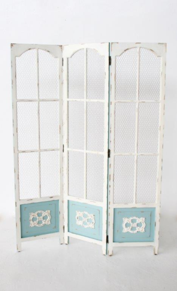 3 Division Distressed Blue & White Screen - NetDécor
