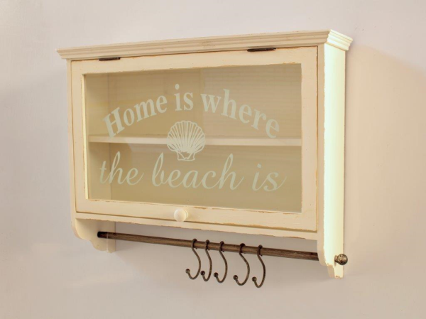 GLASS & WOODEN CABINET 'BEACH' WITH HOOKS - NetDécor