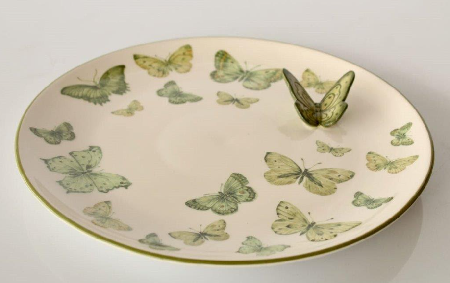 Ceramic Green Butterfly Plate With Raised Butterfly - NetDécor
