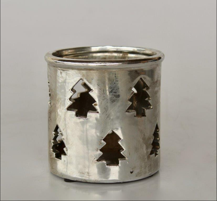 Medium Silver Ceramic Tree Candle Holder - NetDécor