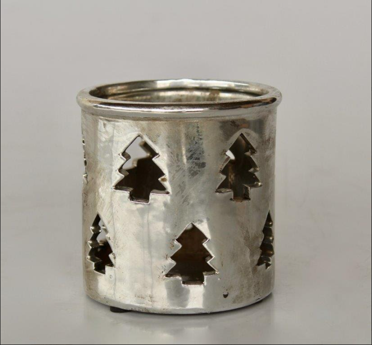 Medium Silver Ceramic Tree Candle Holder - NetDécor 