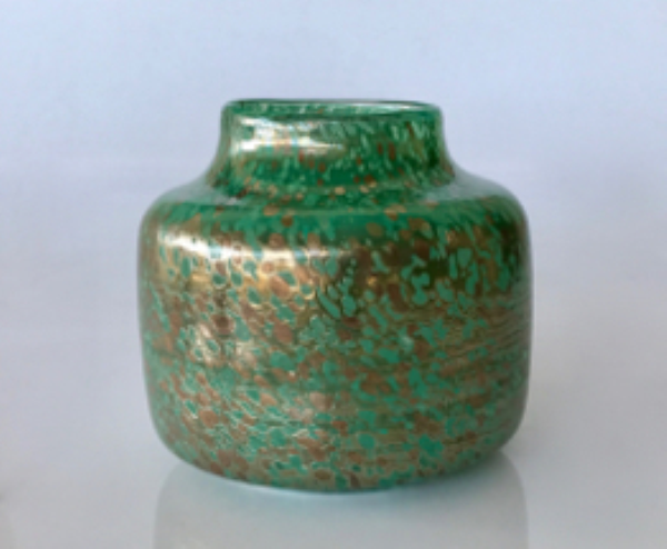 GREEN & GOLD FLECKED GLASS VASE - NetDécor