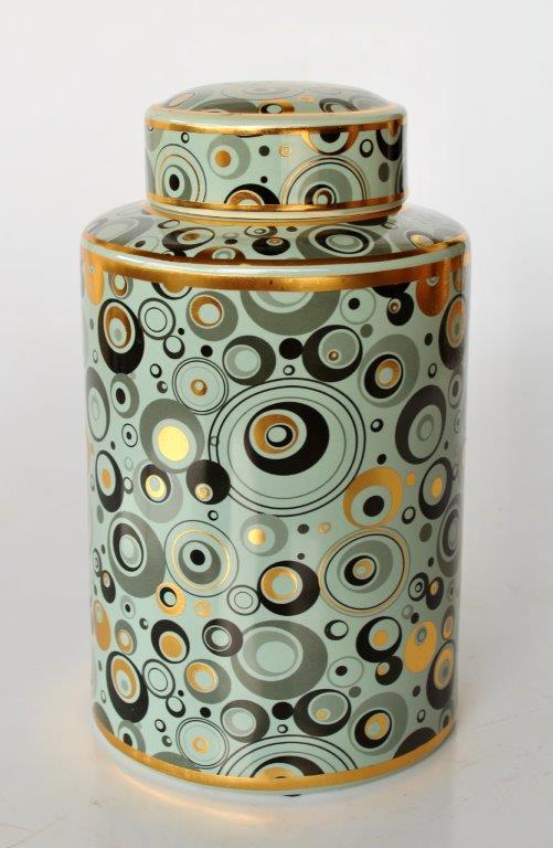 Green, Gold & Black Circles Jar with Lid - NetDécor