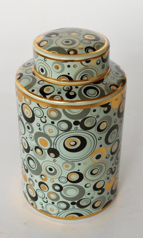 Green, Gold & Black Circles Jar with Lid - NetDécor