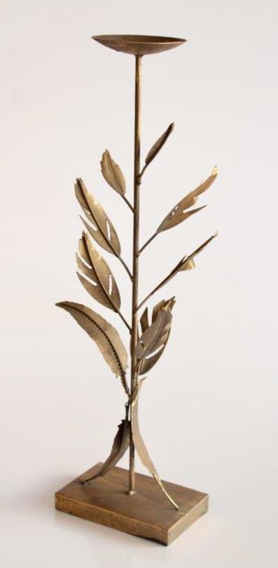 Gold Metal Leaf Candle Stick - NetDécor