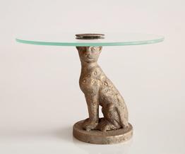 Metal Leopard Cake Stand Glass Top - NetDécor