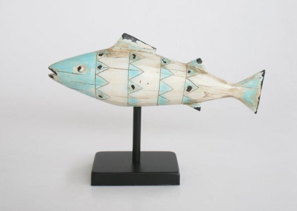Long Blue Fish On Stand - NetDécor 