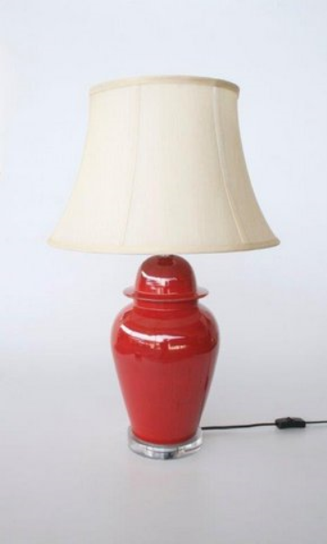 68cm Red Lamp Perspex Base with Cream Shade - NetDécor