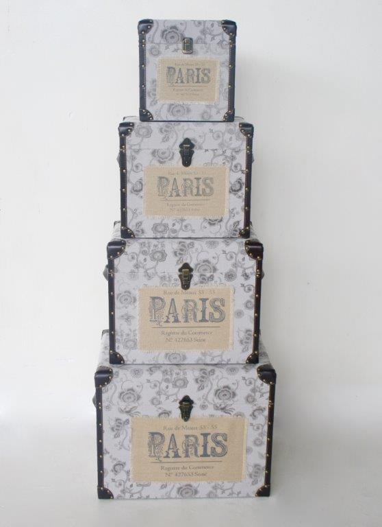 Set of 4 Grey Floral Paris Trunks - NetDécor