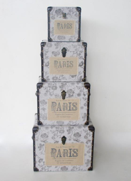 Set of 4 Grey Floral Paris Trunks - NetDécor