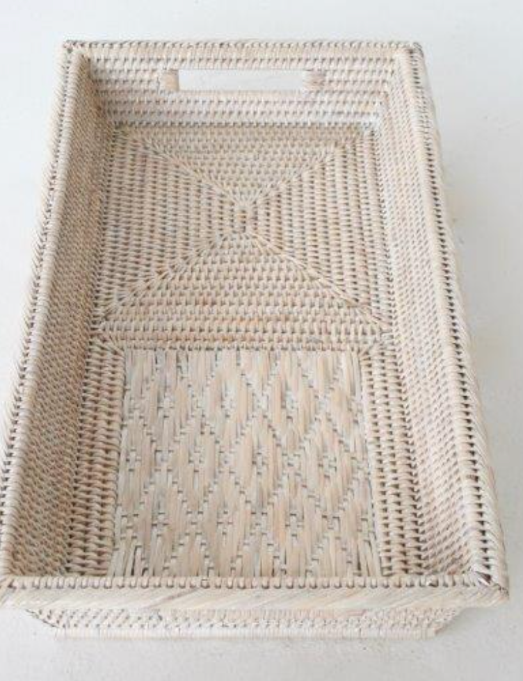 White Washed Rattan Tray - NetDécor
