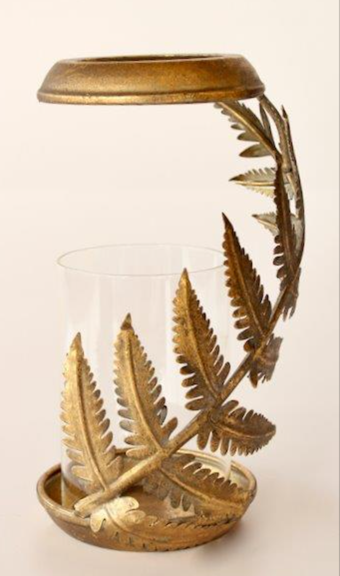GOLD METAL FERN CANDLE HOLDER - NetDécor