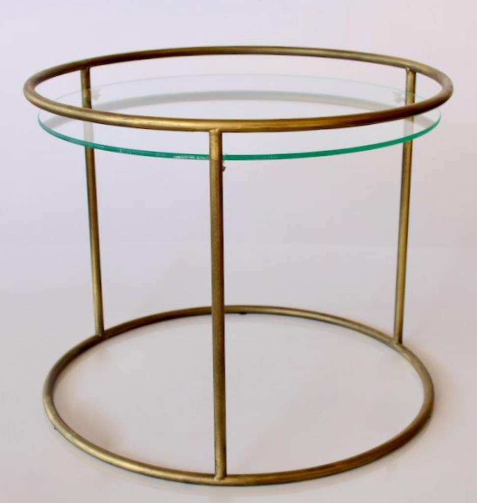 SMALL GOLD METAL GLASS TOP ROUND TABLE - NetDécor 