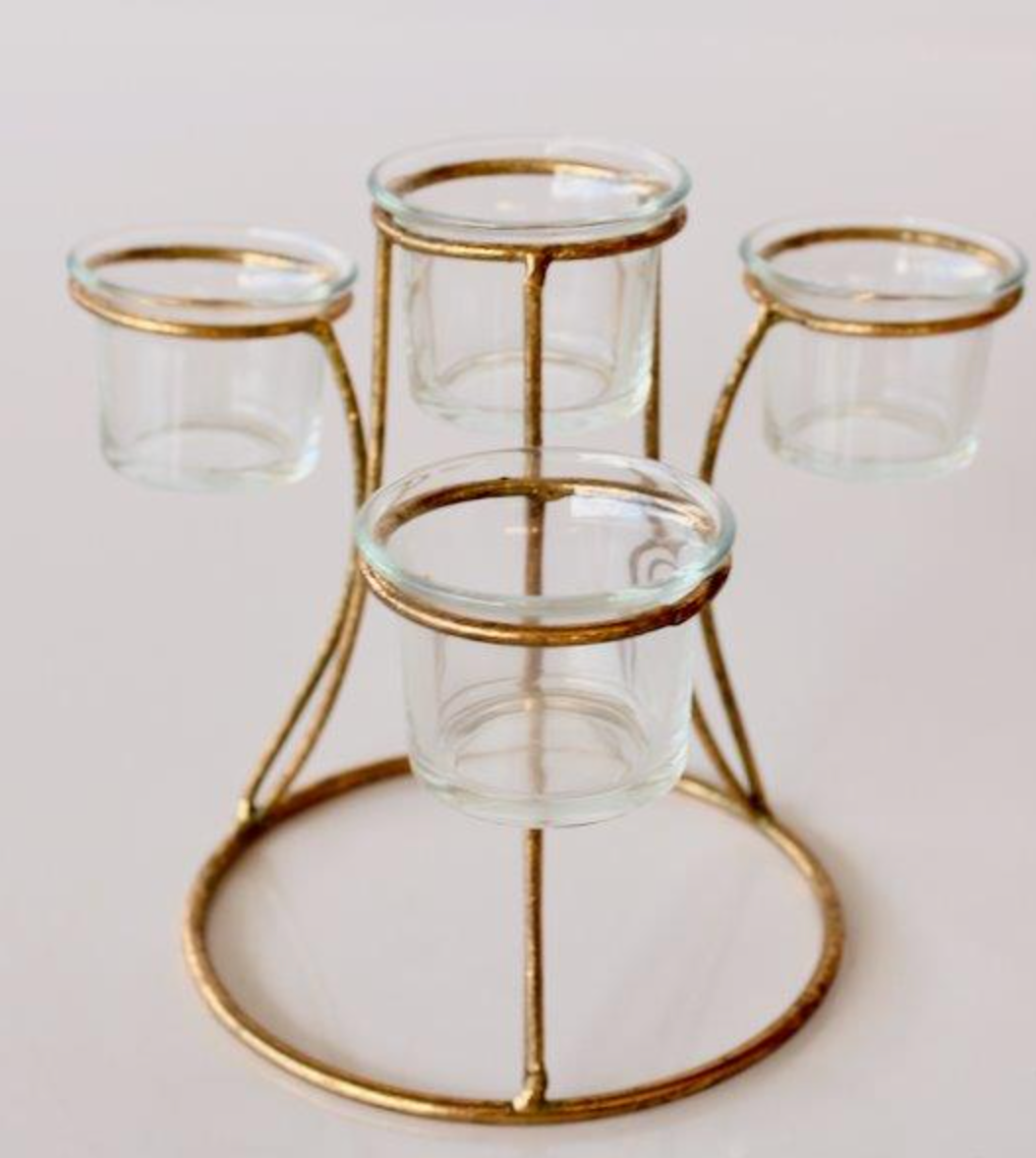 4 GLASS TEALIGHT & METAL CANDLE HOLDER - NetDécor