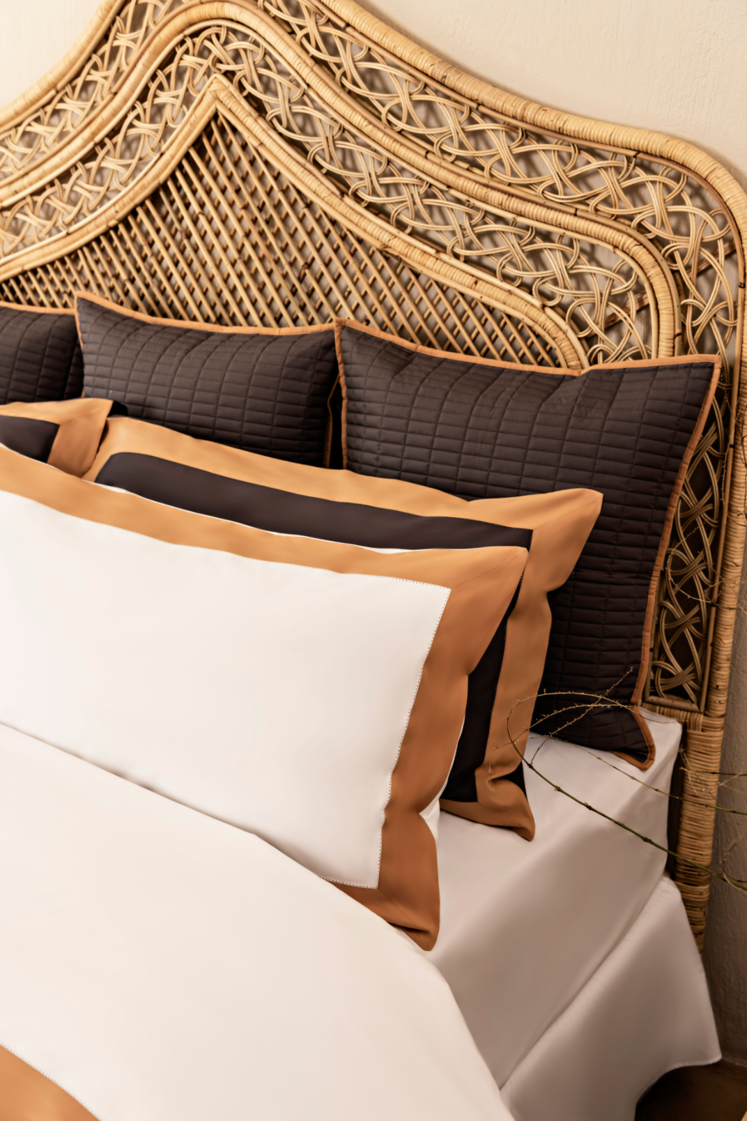 Reed Linen - Set of 3 Rectangular Charcoal & Tan Quilted Cushion Covers - NetDécor