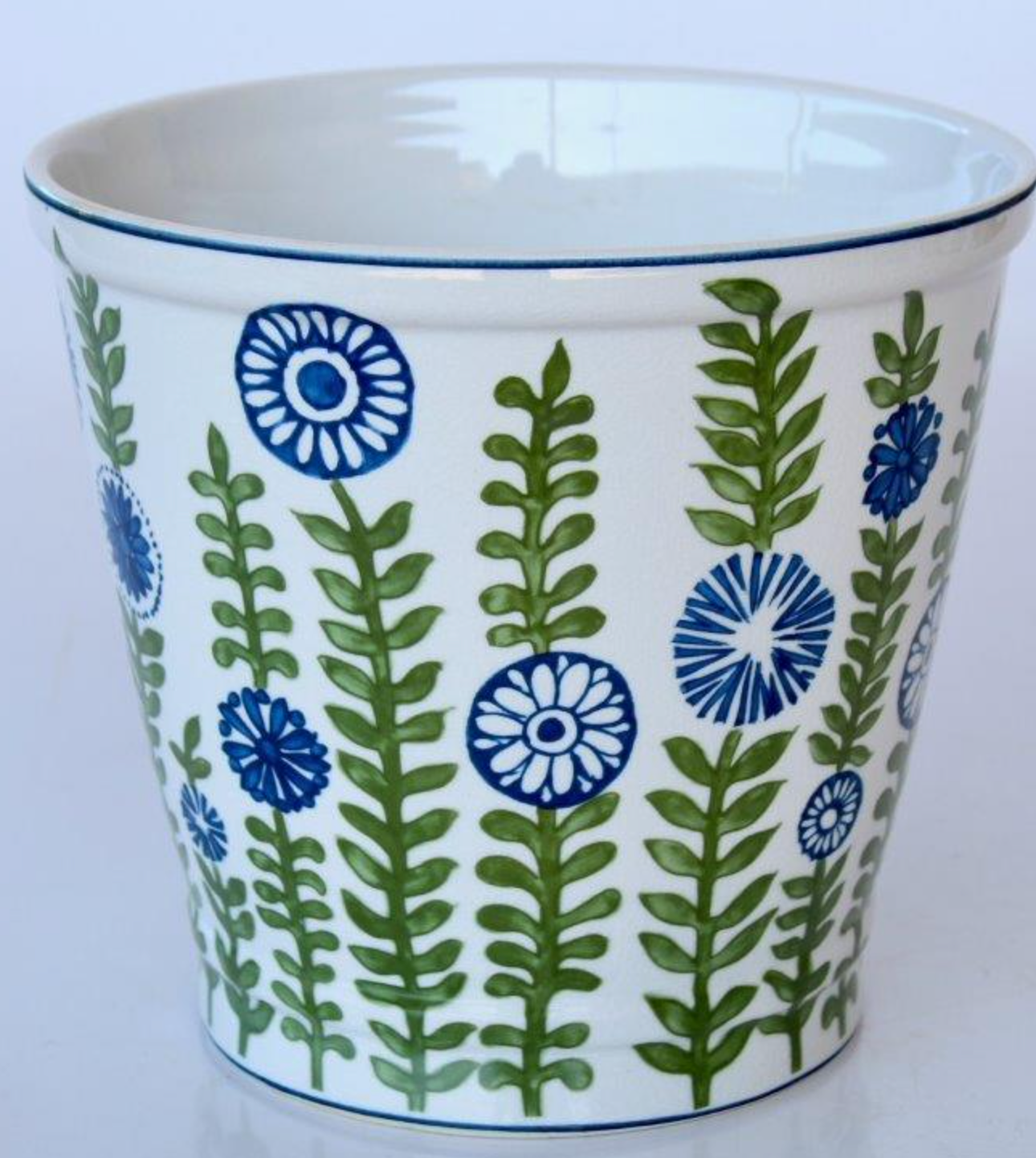 BLUE & GREEN SUNFLOWER ROUND PLANTER - NetDécor