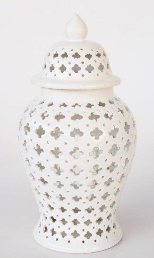 EXTRA LARGE WHITE CUT-OUT GINGER JAR - NetDécor 