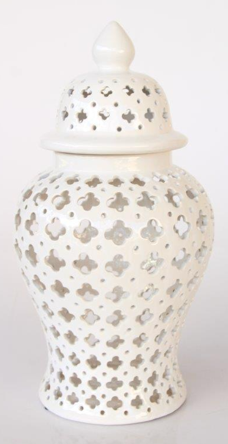 WHITE LARGE CUT-OUT GINGER JAR - NetDécor