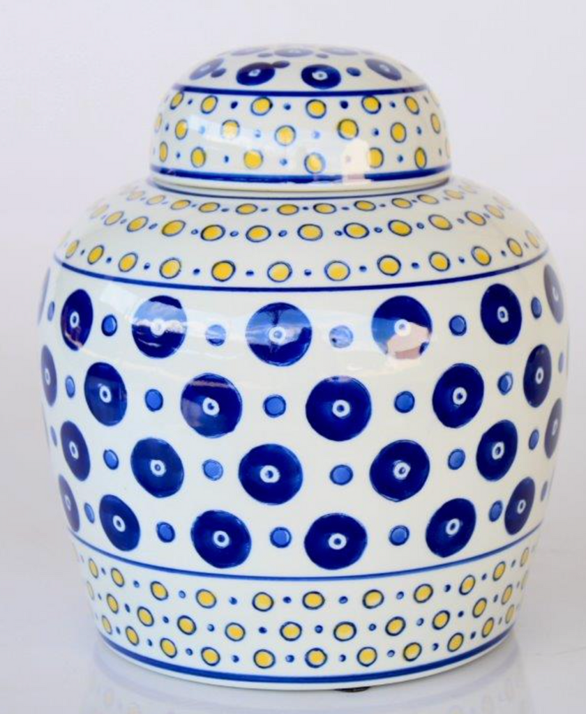 Blue and Yellow Spotted Round Jar - NetDécor 