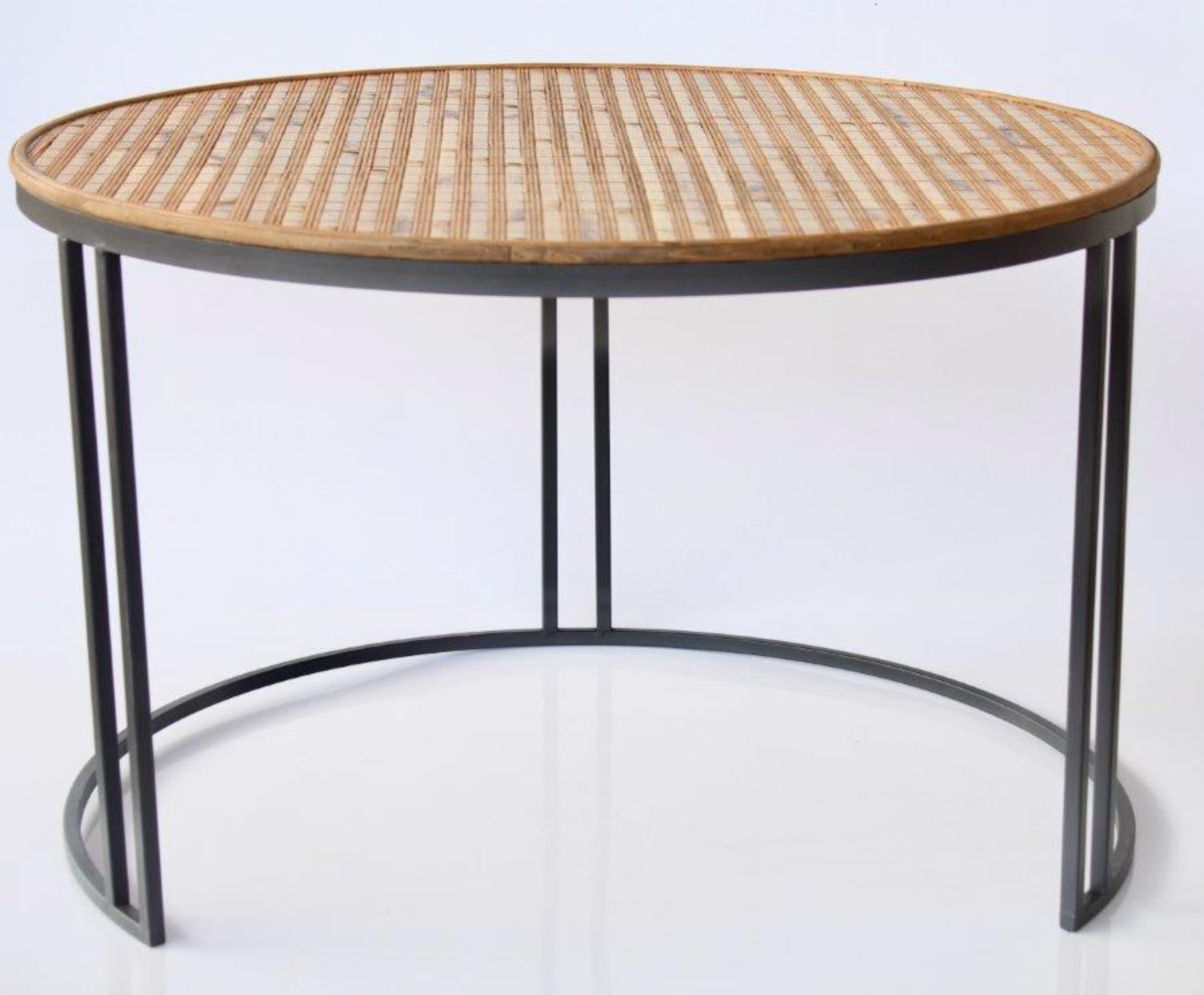 SET OF 2 METAL & RATTAN ROUND TABLES - NetDécor