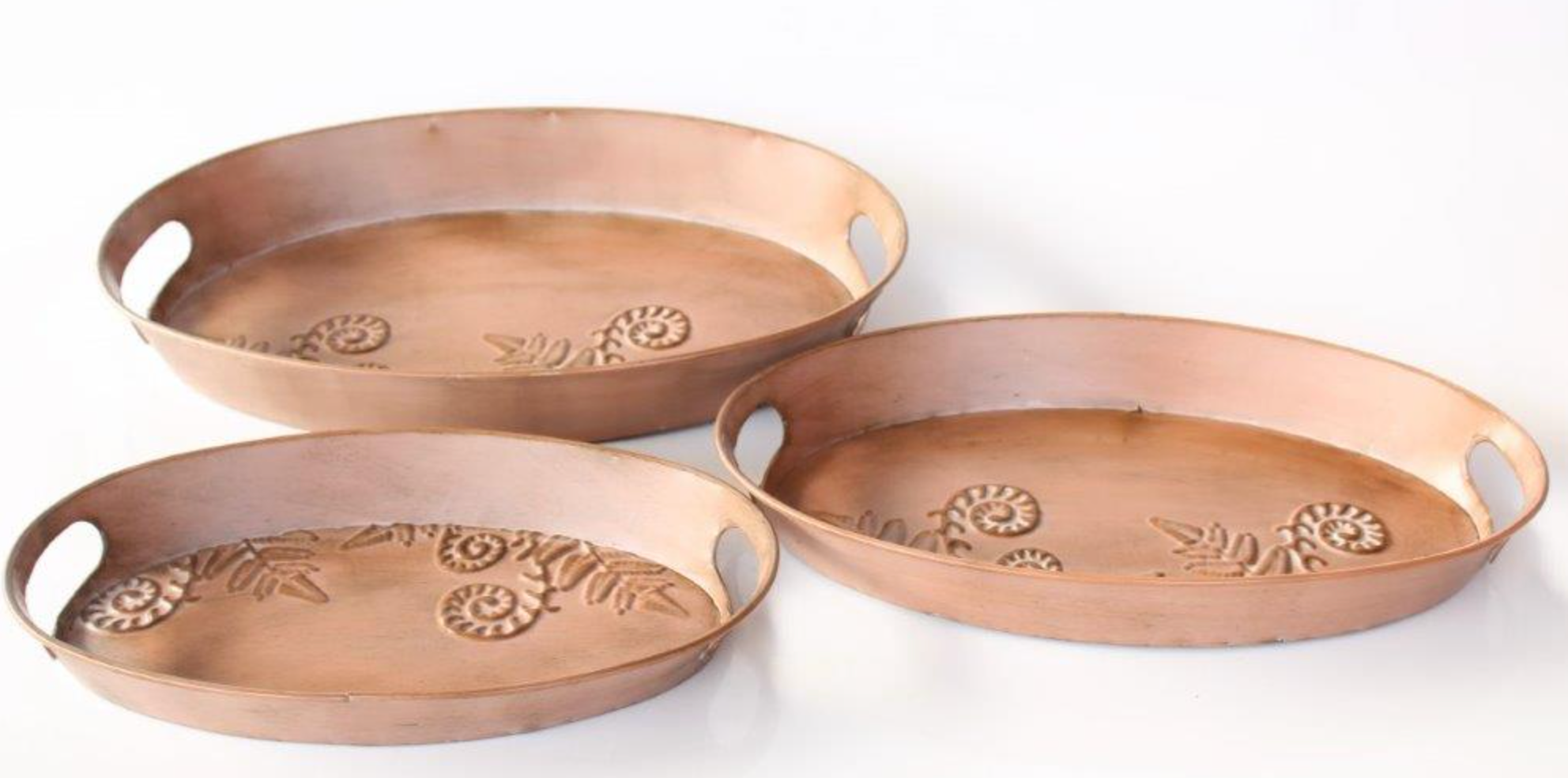 SET OF 3 OVAL METAL TRAYS FERN DESIGN - NetDécor