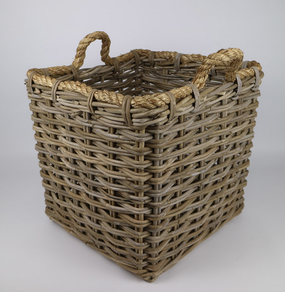 RATTAN THICK STORAGE SQUARE WITH ROPE GREY - NetDécor 