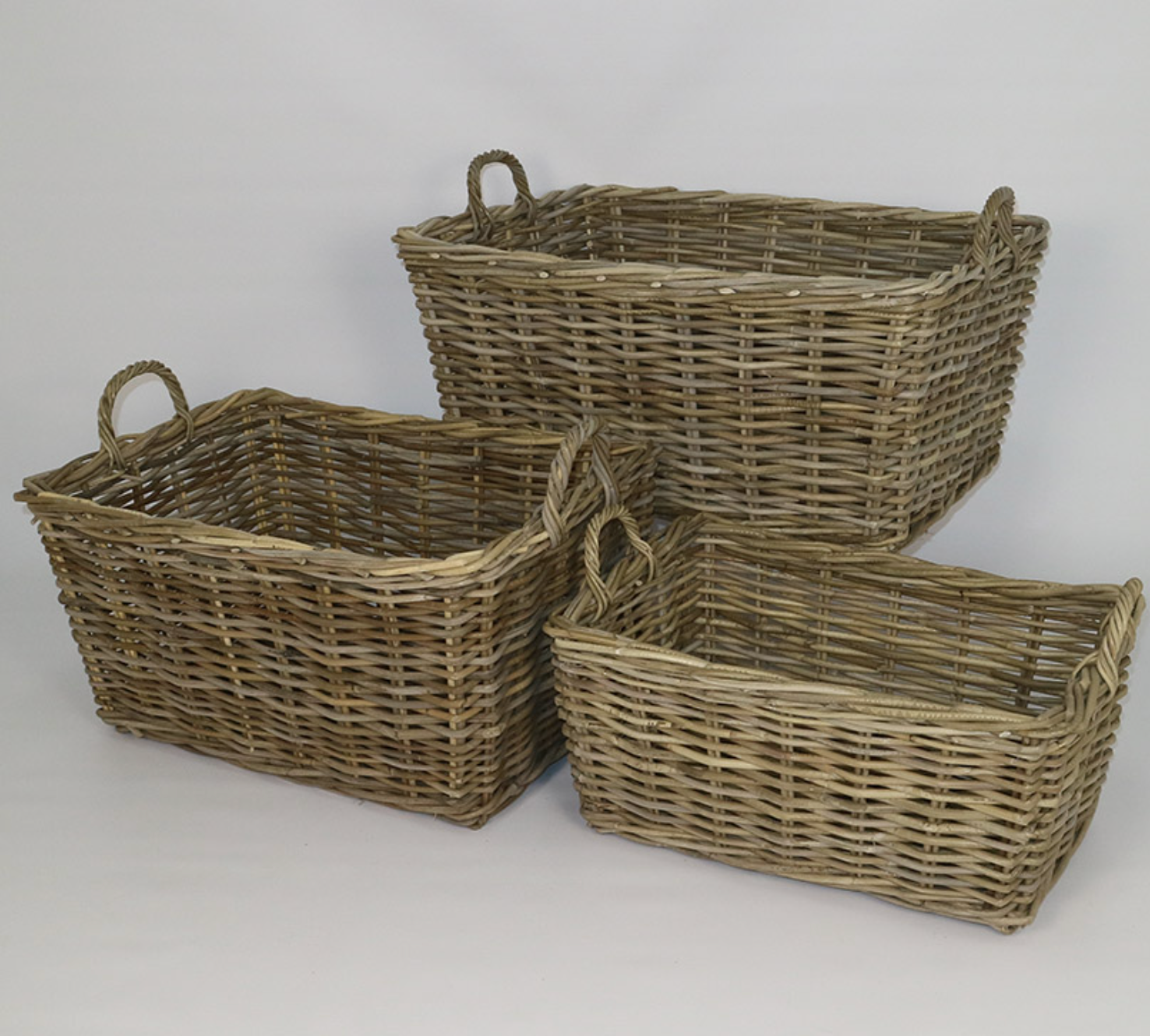 RATTAN THICK TOY BASKETS RECTANGULAR SET OF 3 GREY - NetDécor
