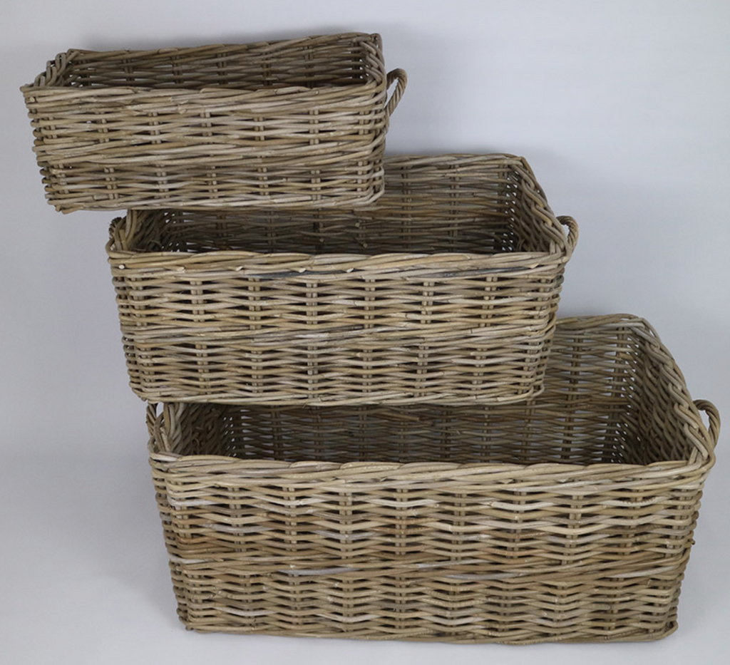 RATTAN THICK TRAVELLERS BASKET SET OF 3 - NetDécor 