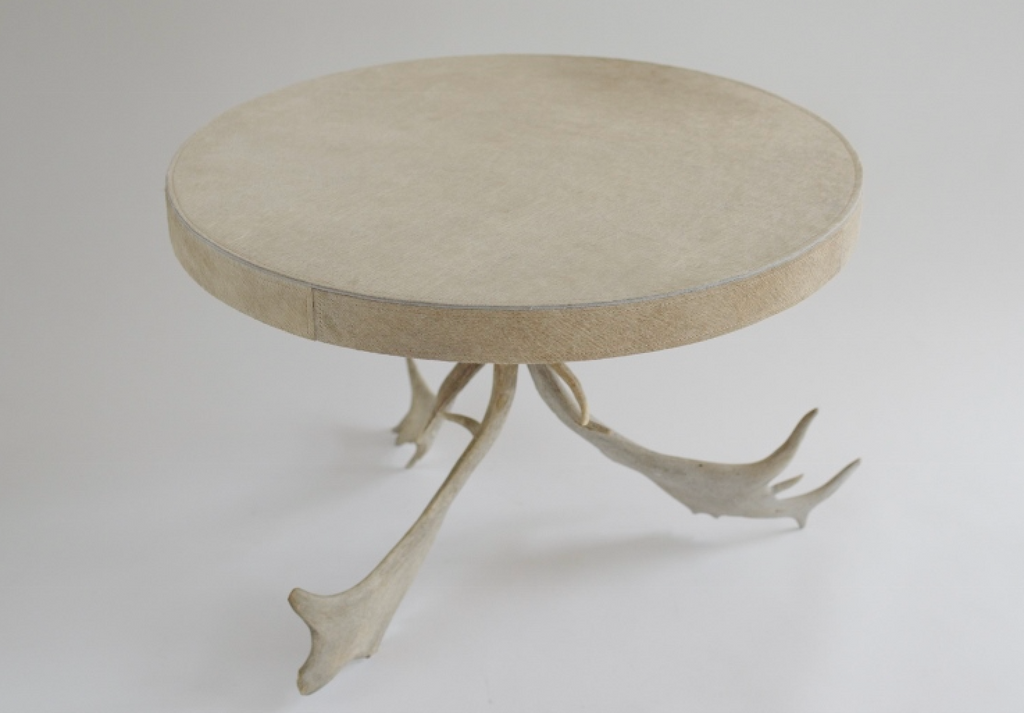 Fallow Deer Horn Table with Cow Skin Top - NetDécor 