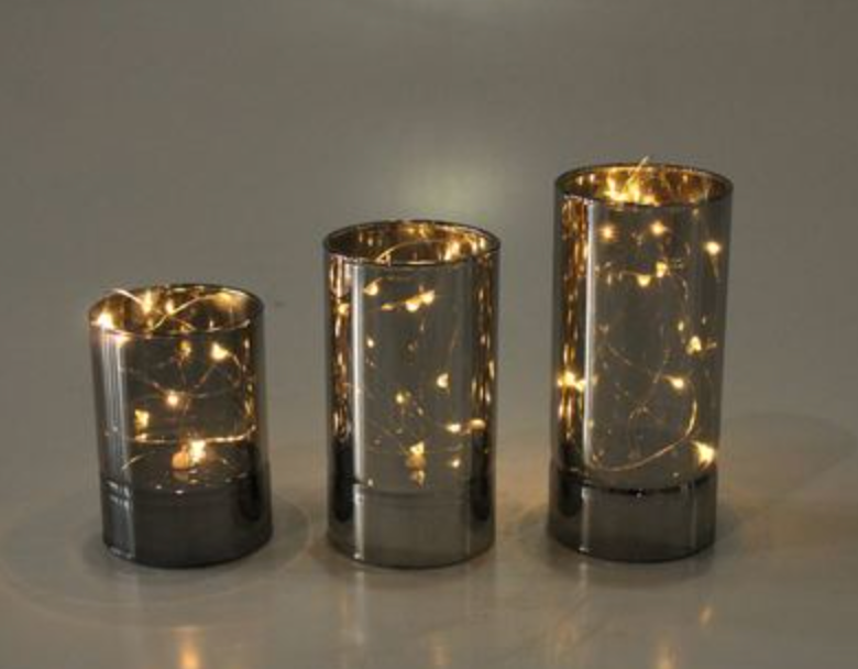 SET OF 3 LED CYLINDER SMOKEY LUSTRE LIGHTS - NetDécor