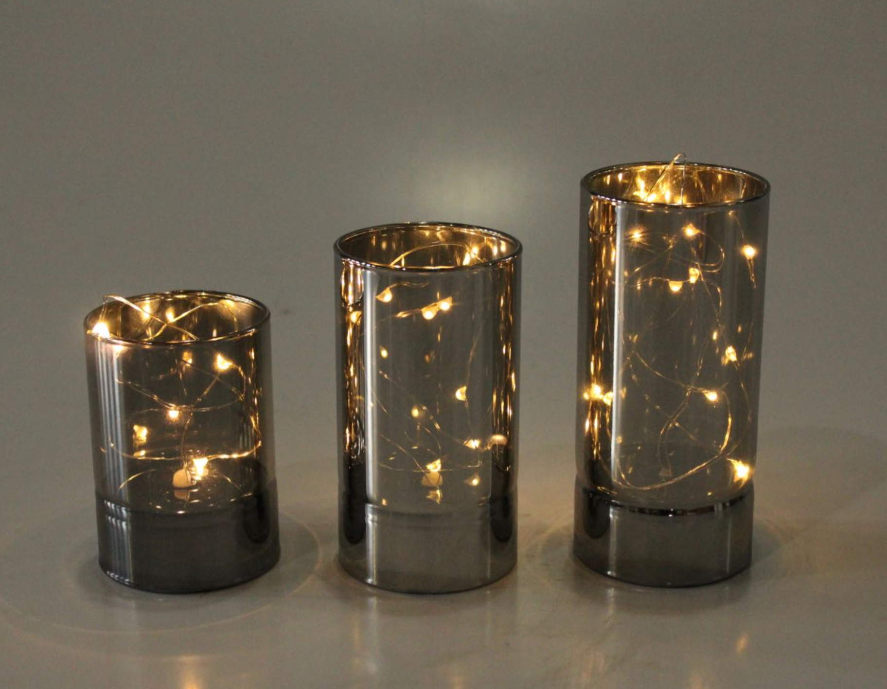 SET OF 3 LED CYLINDER SMOKEY LUSTRE LIGHTS - NetDécor