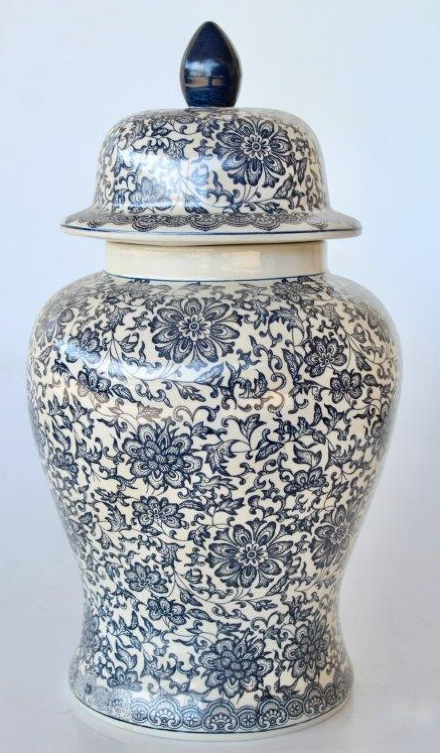 Extra Large Navy Blue Patterned Ginger Jar - NetDécor