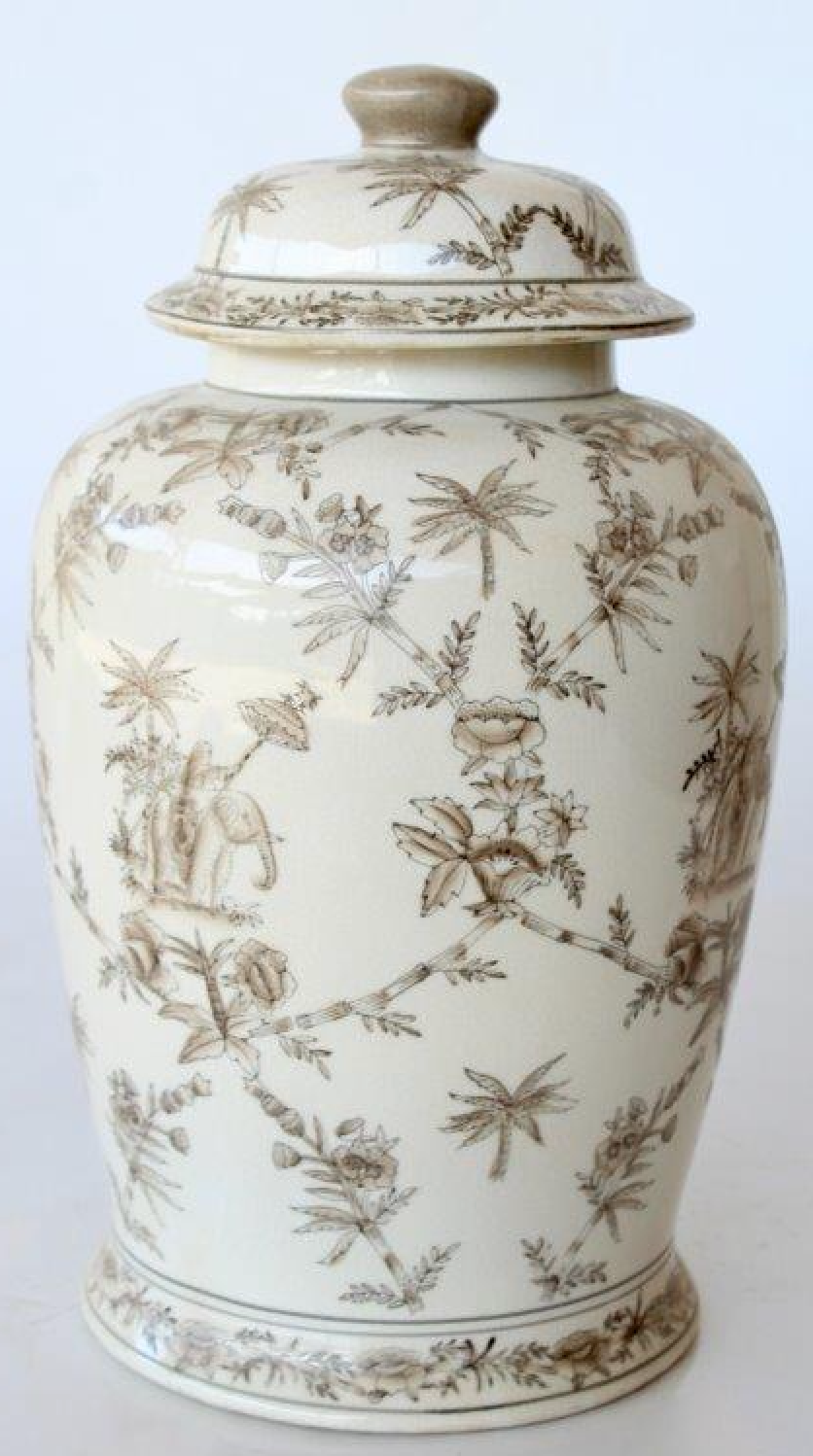 Large Beige Elephant Ginger Jar - NetDécor