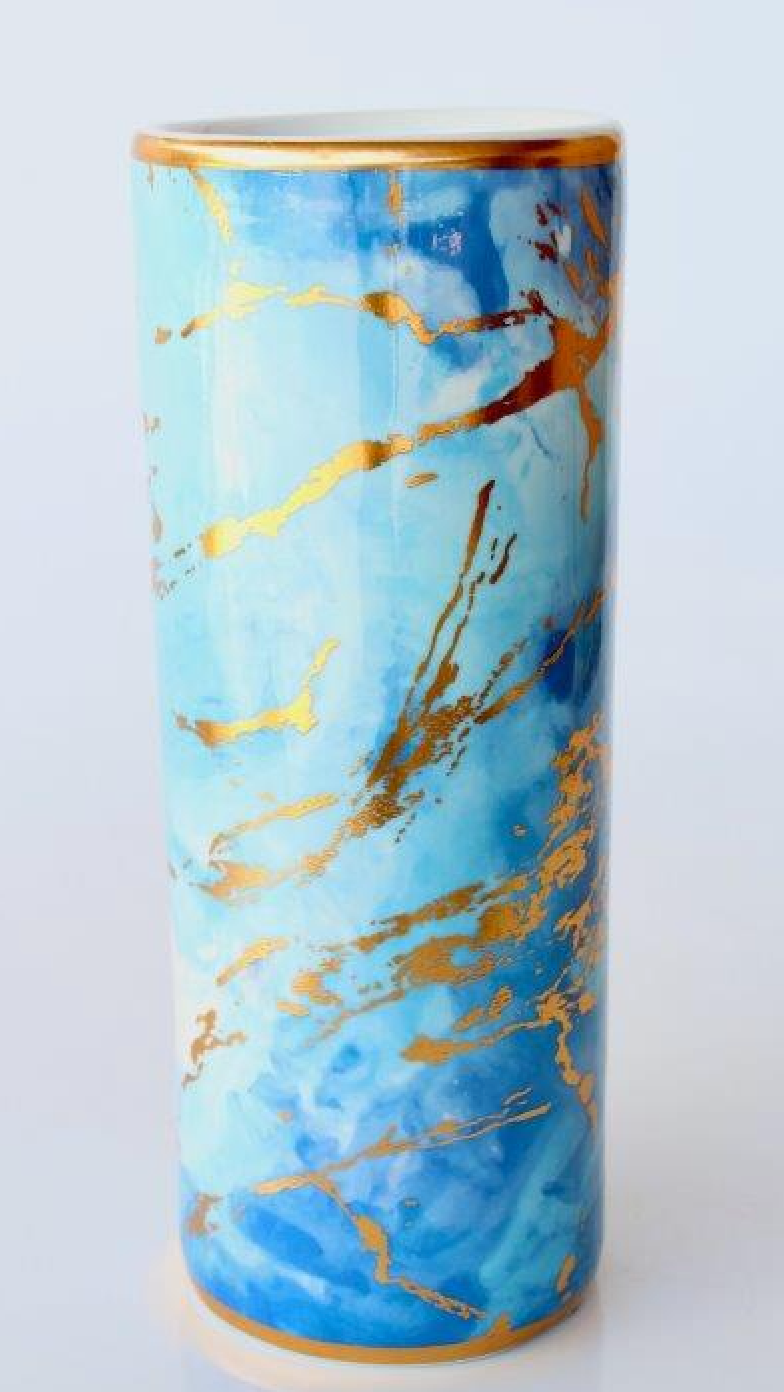 Small Gold & Blue Umbrella Stand - NetDécor