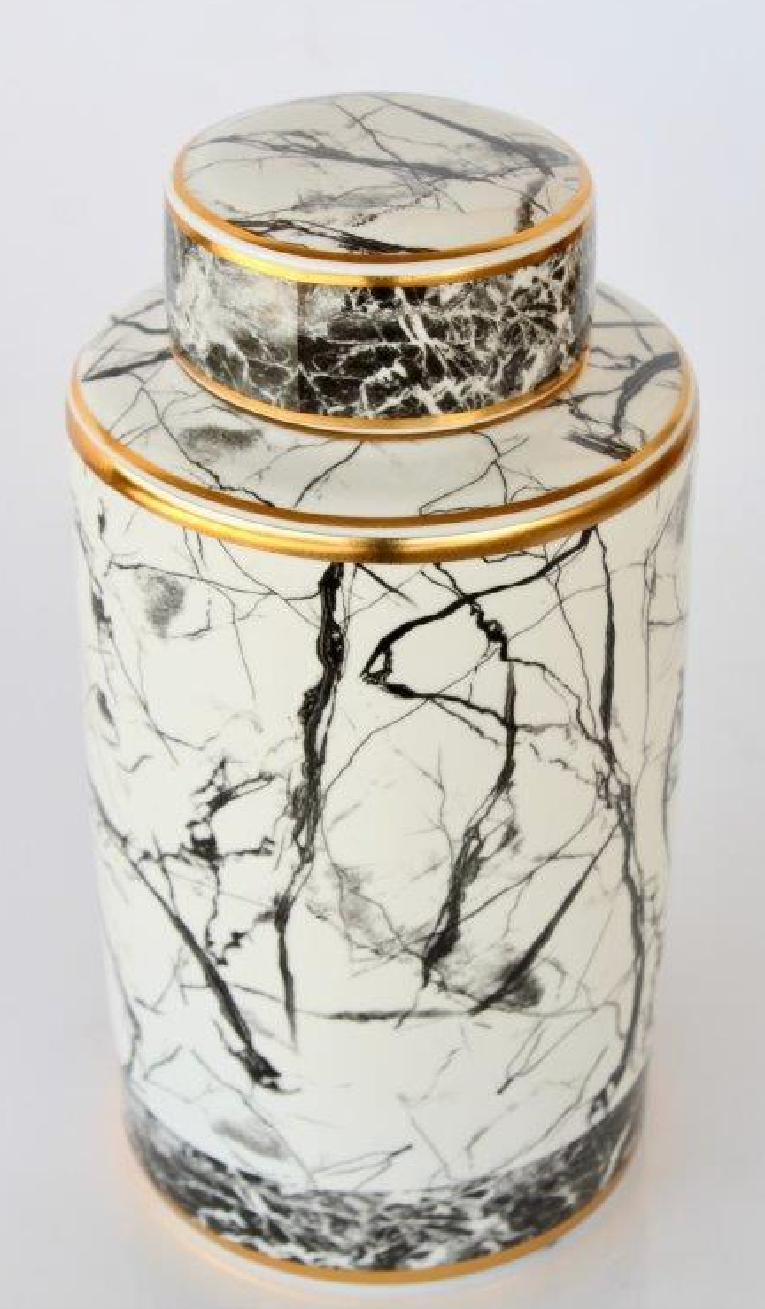 Marbled Black & Gold & White Jar with Lid - NetDécor