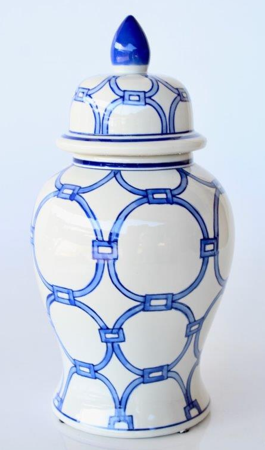 Medium Blue and White Circle Ginger Jar - NetDécor