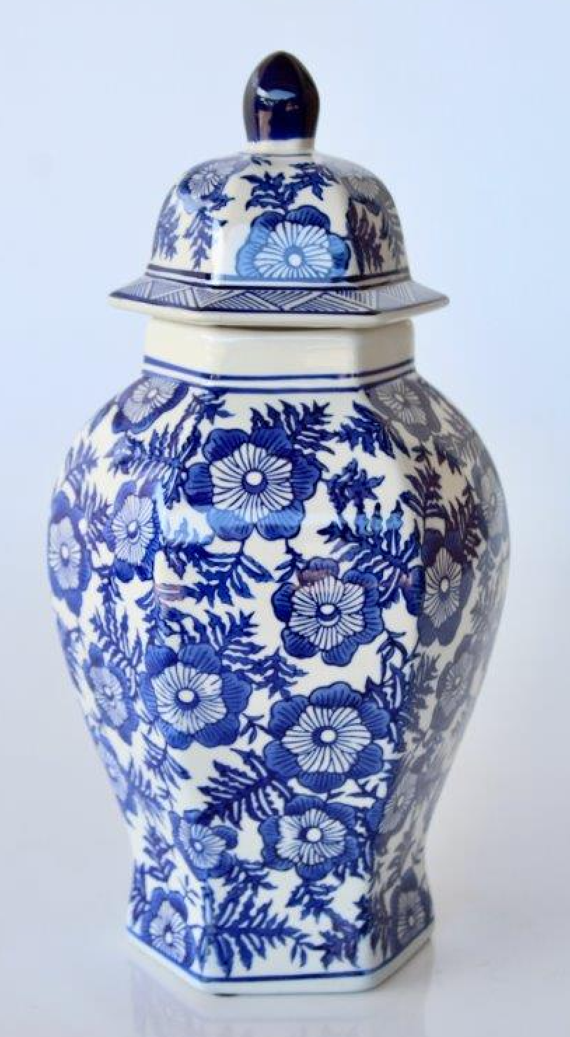 Medium Blue and White Floral Ginger Jar - NetDécor