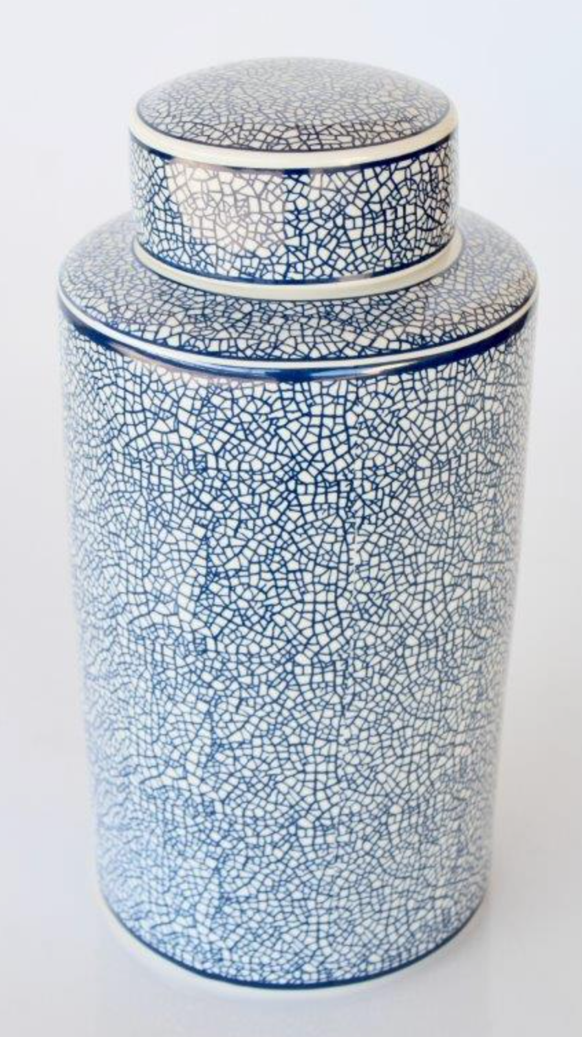 Blue and White Crackle Design Jar - NetDécor
