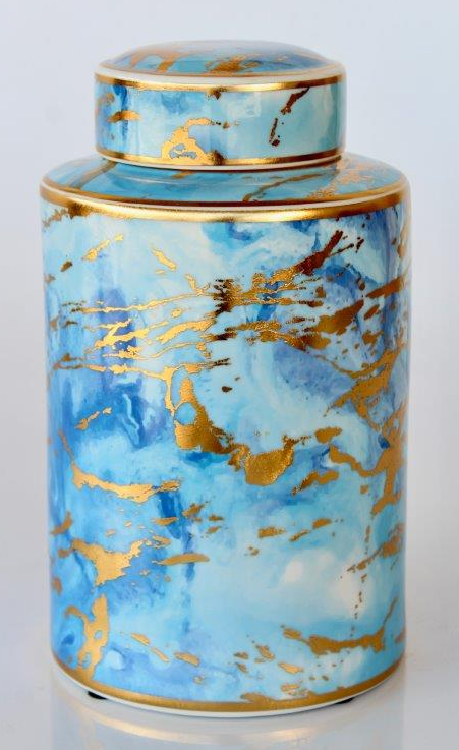 Blue & Gold Marbled Jar with Lid - NetDécor