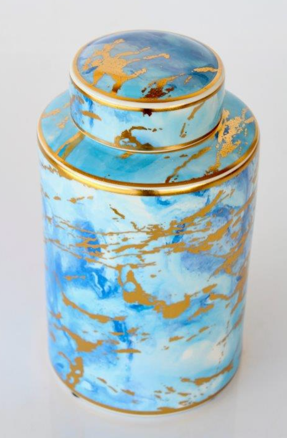 Blue & Gold Marbled Jar with Lid - NetDécor