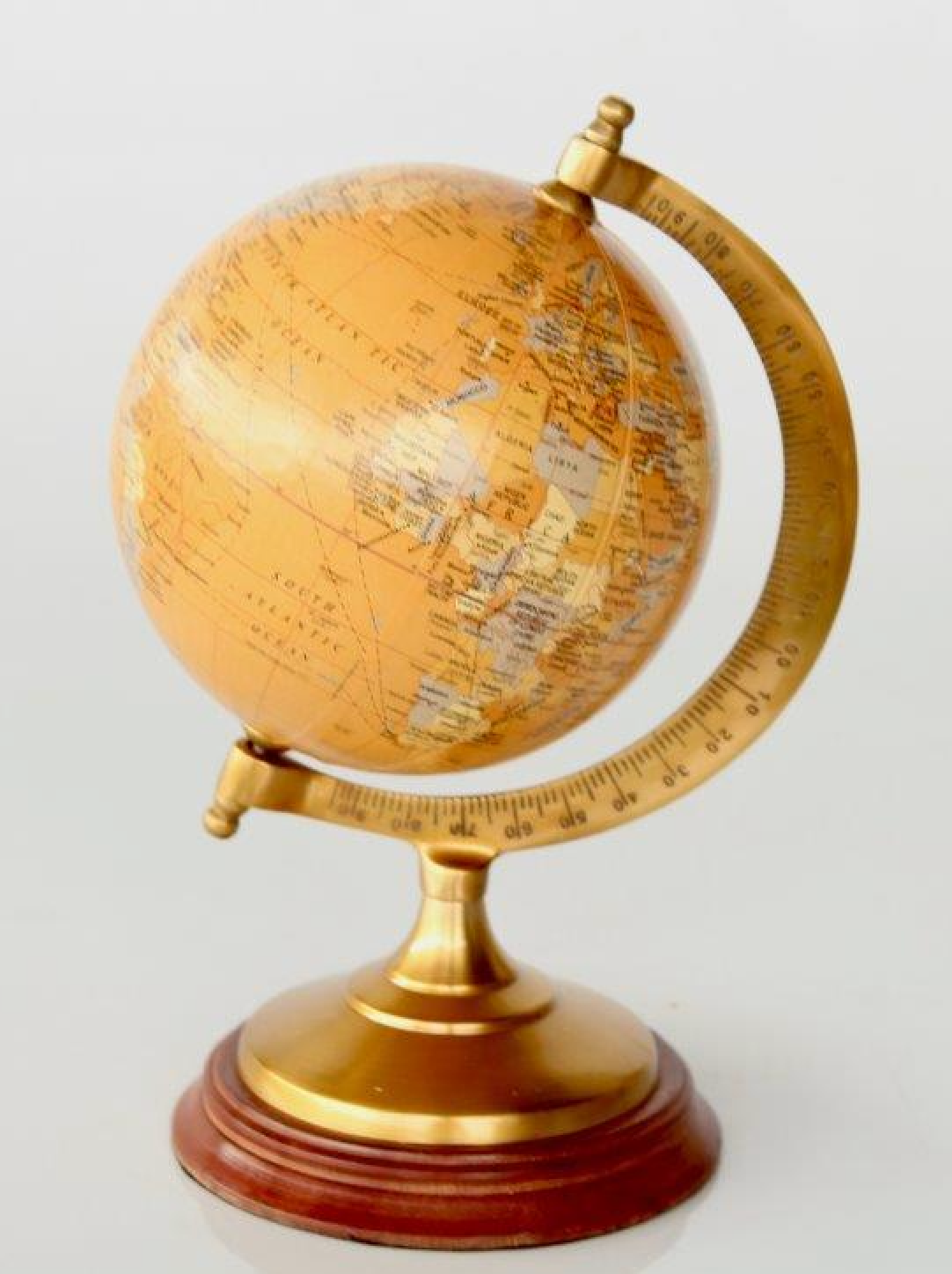 Small Brass & Mustard World Globe - NetDécor
