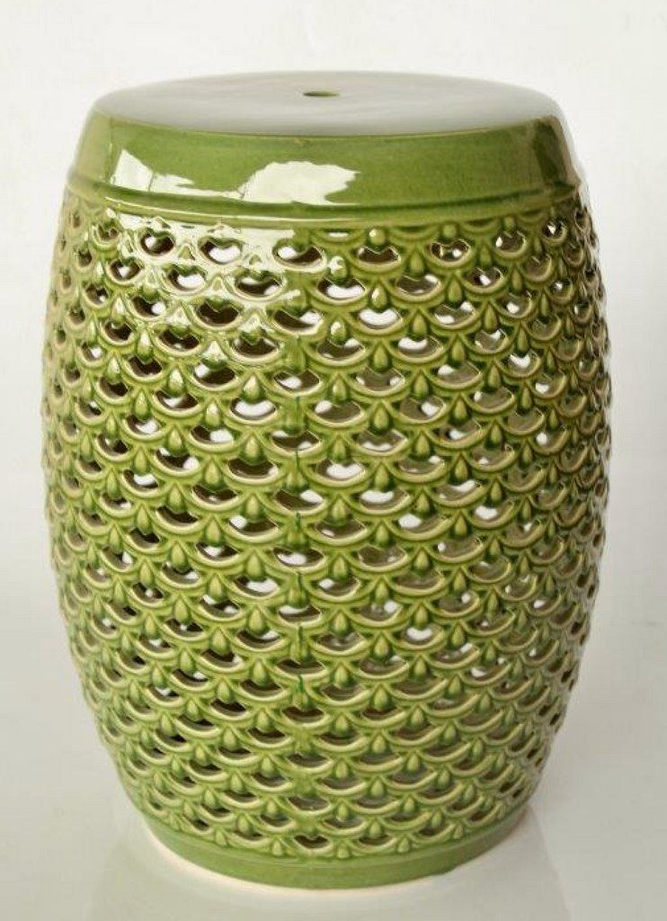Green Ceramic Stool with Scalloped Holes - NetDécor 