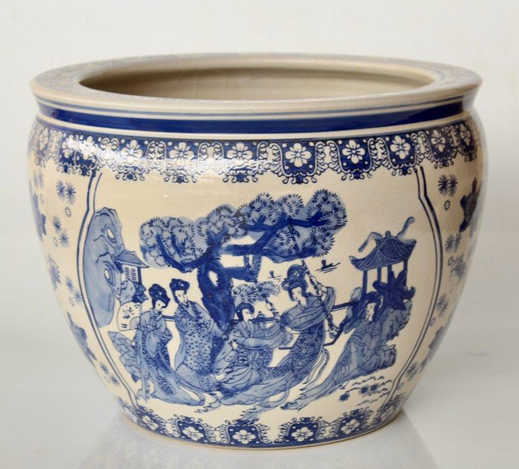 Blue & White Chinese People Planter - NetDécor 