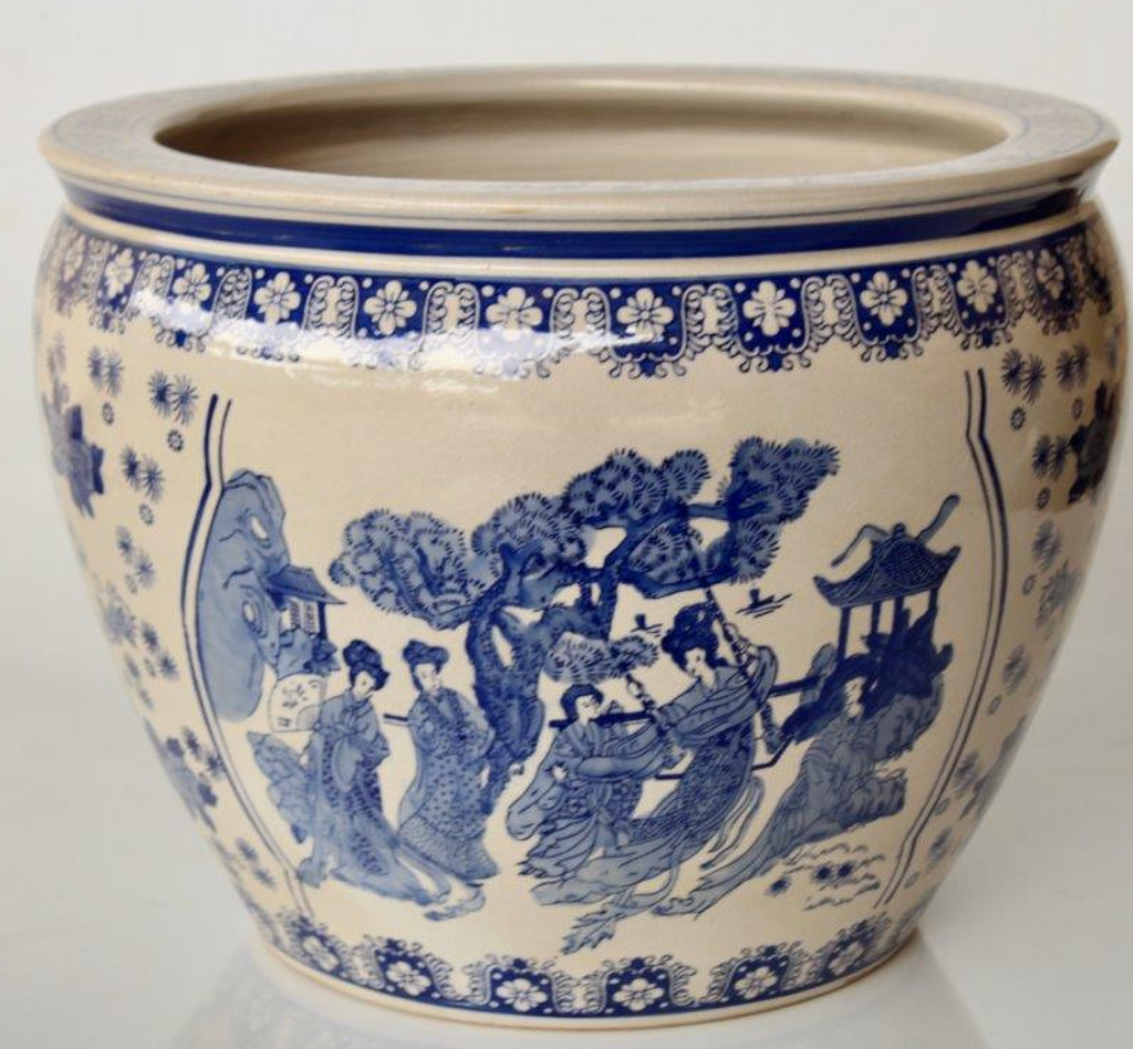 Blue & White Chinese People Planter - NetDécor 