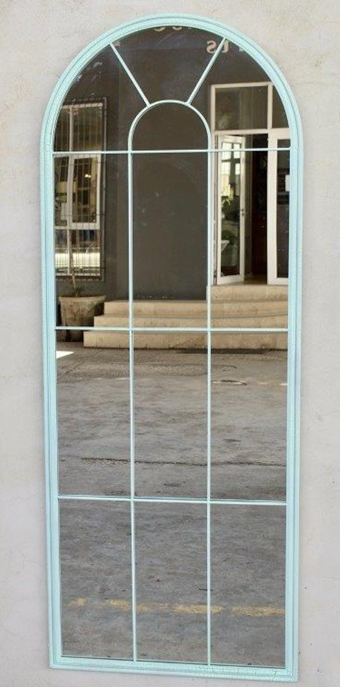 Large Blue Green Crackle Metal Arch Mirror - NetDécor