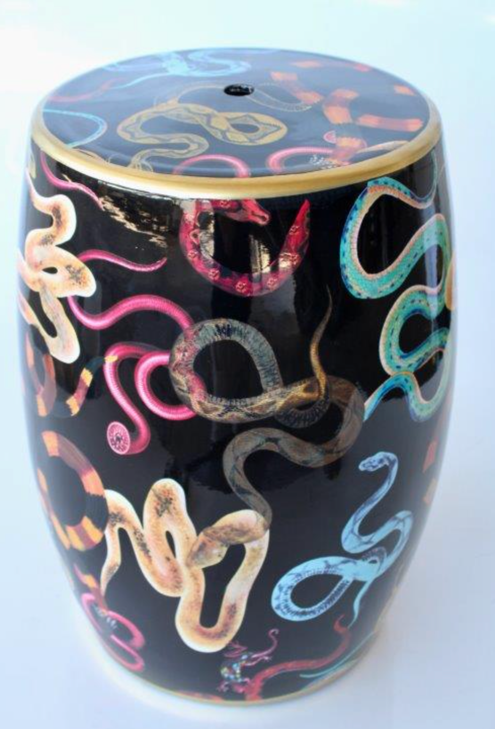 Black Garden Stool with Coloured Snakes - NetDécor