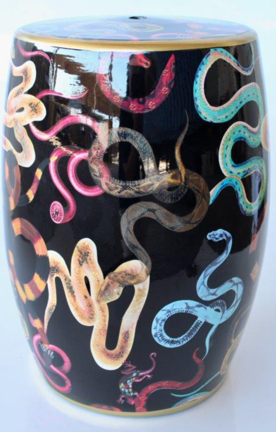 Black Garden Stool with Coloured Snakes - NetDécor